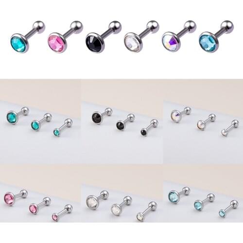 3pcs 3/4/5mm Stud Earrings for Women CZ Gem Ear Piercing Stainless Steel Zircon Crystal Tragus Helix Cartilage Jewelry 6 Colors