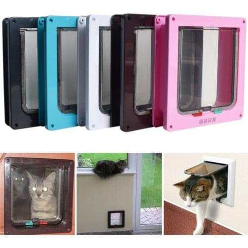 4 Way Lockable Dog Cat Kitten Door Security Flap Door ABS Plastic Intellgent Control Door Animal Small Pet Cat Dog Gate S-XL