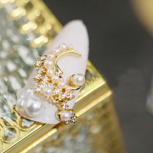 5pcs/lot 3D nail jewelry luxury Pearl moon pendant zircon nail art metal diy jewelry crystal nails Decoration nail Charms