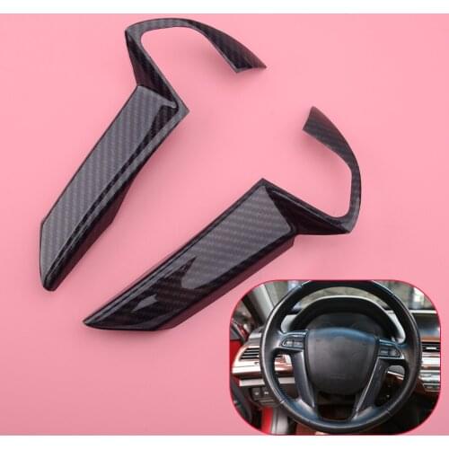 Car 2pcs Carbon Fiber Black Grain Steering Wheel Button Frame Cover Trim fit for Honda Accord Crosstour GL 2008-2013