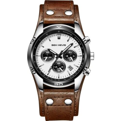 Ben Nevis Men Watches 2020 Luxury Military Watches Brown Leather Band Calendar Display Quartz Wrist Watch Male Clock