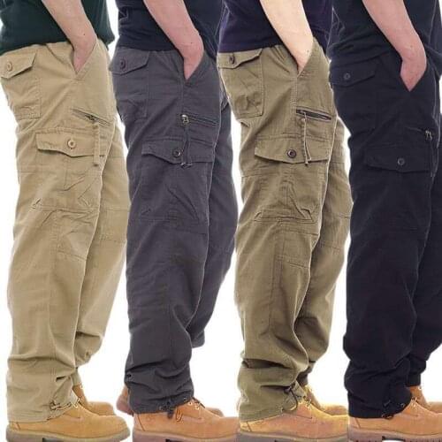 Pants Men Cargo Combat Military Work Overalls Loose Straight Tactical Trousers Multi-Pocket Baggy Casual Cotton Slacks Pants
