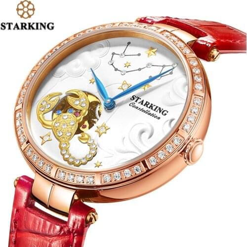STARKING Watch Constellation SCORPIO Design Auto-Mechanical Watches Women 50m Waterproof Skeleton Wristwatch Female Clock Montre