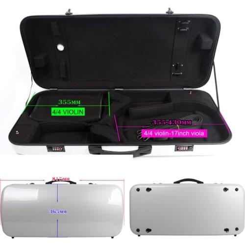 Black White Double 4/4 Violin+15-16.5inch Viola Case High Strength Carbon Fiber Composite Violin Case