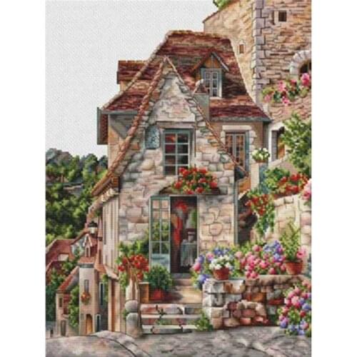 Flower cottage patterns Counted Cross Stitch 11CT 14CT 18CT DIY wholesale Chinese Cross Stitch Kits Embroidery Needlework Sets