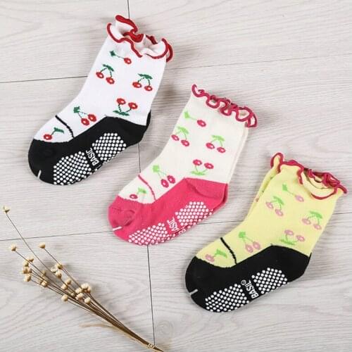 Childrens Cotton Socks Mouth Socks Baby Socks Childrens Socks W017 Cherry Crimped Loose Non-slip Glued Cotton Baby Girls