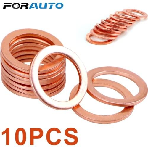 FORAUTO 10 Pieces/Set Solid Copper Crush Washers for Car Truck Vehicle Fasteners Accessories 10*14*1mm Sump Plug Oil Seal Tools