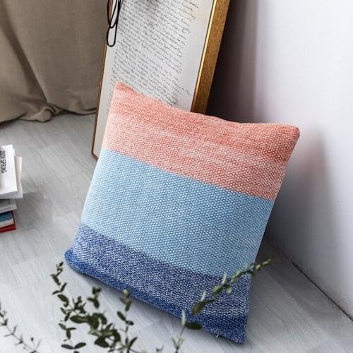 DUNXDECO Cushion Cover Decorative Pillow Case Fresh Simple Modern Rainbow Colorful Knitting Throw Room Sofa Bedding Decoration