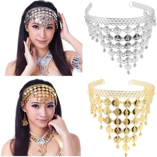 Womens Belly Dance Hair Accessories Dance Performance Headband Gold Silver Color Headwear Dancewear Belly Dance Headpiece