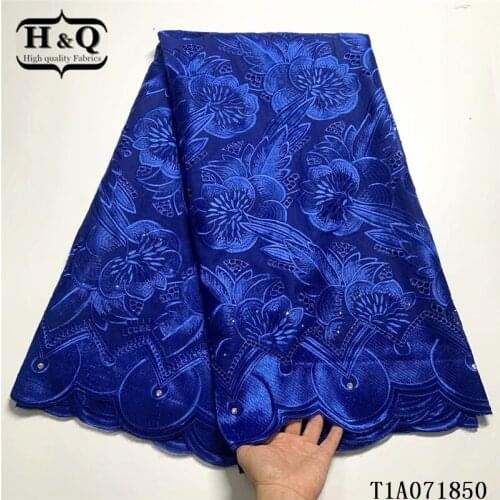 H&Q embroidery with stones swiss lace fabric in swizterland 5 yards voile cotton fabric nigerian party african lace for sewing