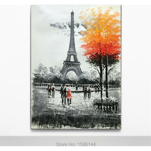 Europe Landscape Black and white Eiffel Tower Oil Painting Canvas Hand painted Abstract Modern wall art Picture Oil Paintings