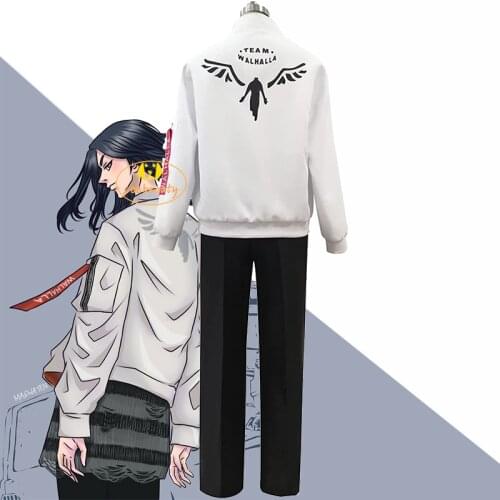 Anime Tokyo Revengers Kazutora Hanemiya Cosplay White Jacket Costume Valhalla Angel Baseball Coat Pants Halloween Party Outfit