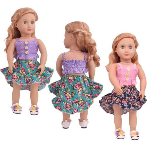 Dolls clothes 2pcs Vintage dress + shoes Baby toys accessories fit American 18 inch Girls and 43 cm doll c785