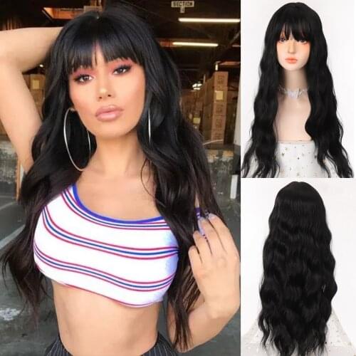 LVHAN Black Long Wave Wig Cosplay Synthetic Wig With Full Bangs Suitable for Daily Wear White/Black Female Wig