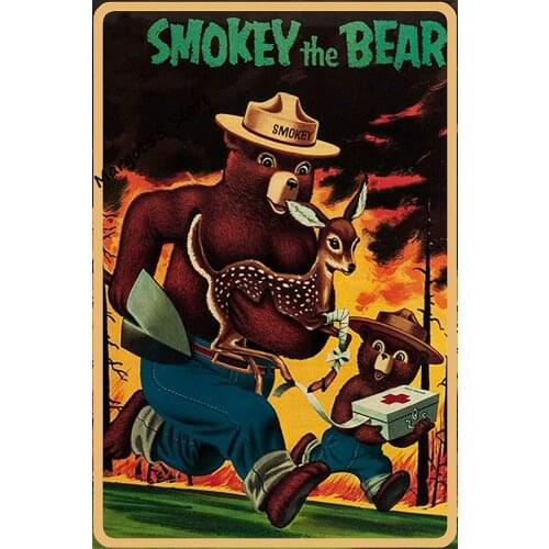 Smokey The Bear Retro Metal Tin Sign Fuuny Vintage Aluminum Wall Decor 8x12 Inch for Home Coffee Car Room Outdoor Decor