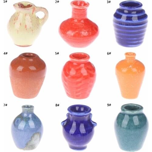 Dollhouse Miniatures 1:12 Mini Ceramic Pot DIY Handmade Doll House Kitchen Ceramic Ornament Decora Vase