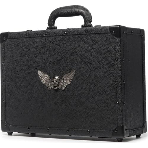 Men Retro hairdressing suitcase Cosmetic case with password lock luggage hair stylist black toolbox storage box portable case