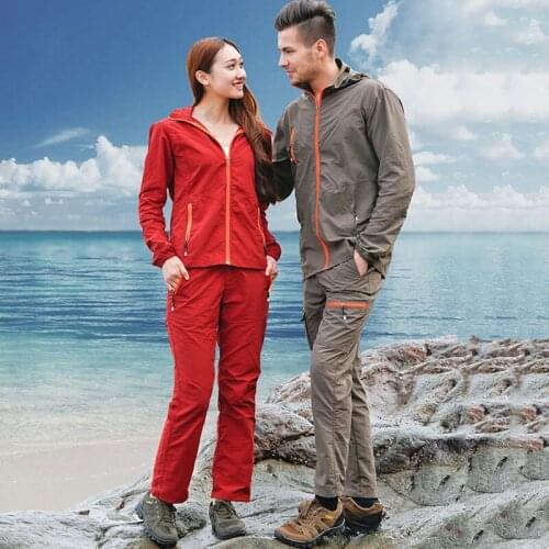 Outdoor Men Women Spring Loose Trekking Clothing Suit Breathable Quick Dry Anti-UV Jackets Camping Hiking Sports Coat Pants