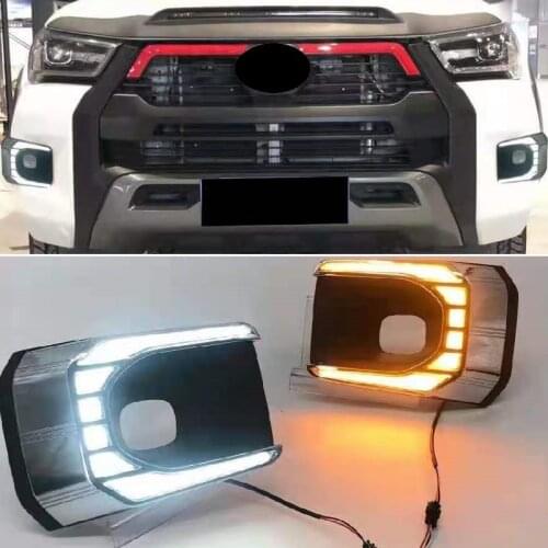 Exterior Auto Led Daytime Lights Fit For Toyota Hilux Revo Rocco 2021 Fog Lamps Led Turn Signal Lights Day Light