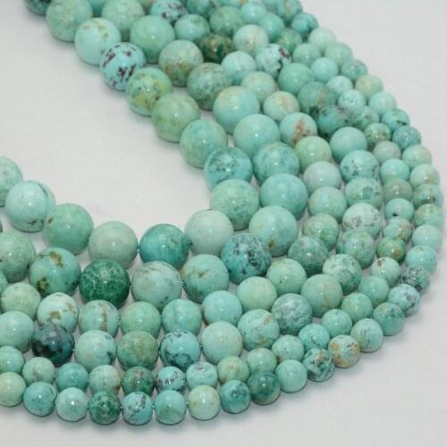 Natural Light Blue / Green Peru Turquoise Loose Round Beads 10mm