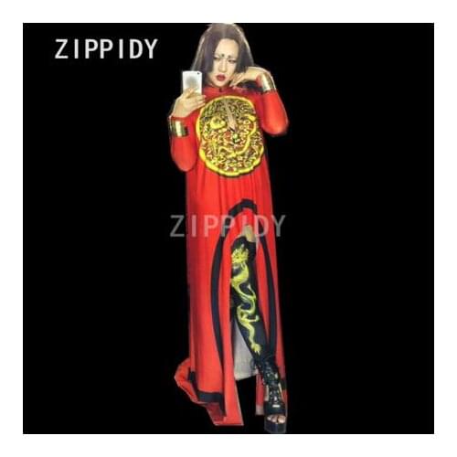 New Sexy Red Pattern Printed Women Outfit Set Cloak Bodysuit Boots Set Nightclub Celebrate Stage Female Dance Show Clothing
