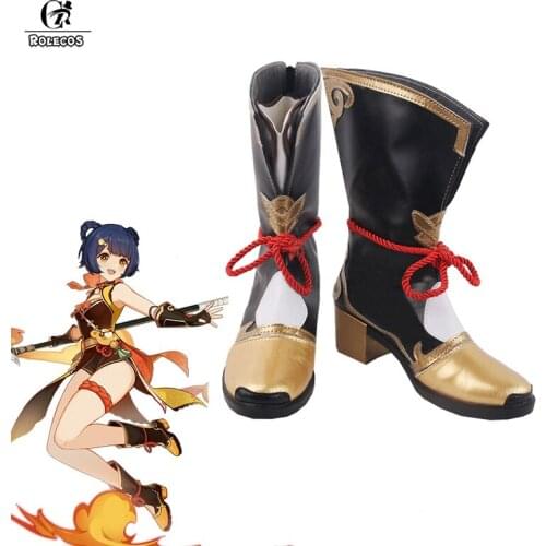ROLECOS Game Genshin Impact Xiangling Cosplay Shoes High Heels Boots Cosplay Xiangling Shoes For Women Cosplay Halloween