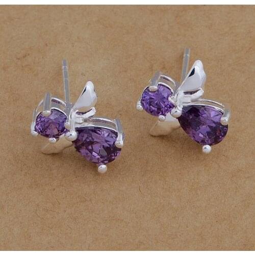 AE655 Hot sterling earrings , fashion jewelry , Purple tie /ctjalkqa bdlajusa silver color