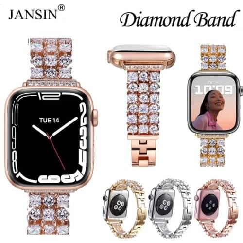 Luxury Diamond Jewelry Strap For Apple Watch Band 42mm 38mm Bling Stainless Steel Metal Bracelet For iWatch 6 band 40mm 44mm SE