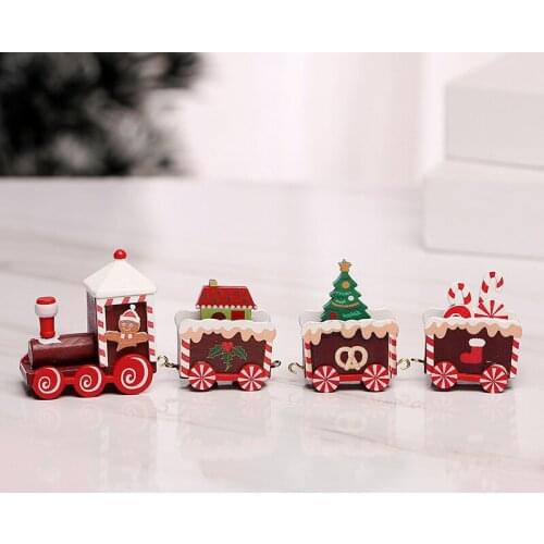 JOJO BOWS Christmas Wooden Cartoon Train Ornaments For Home Crafts Wood New Year Party Decorations Table Standing Children Gifts