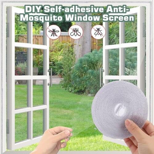 2PCS DIY Self-adhesive Anti-Mosquito Window Screen Mesh Net Curtain with 5 Patch Stickers Brush Sticky Tape for Home Rooms 4x5ft