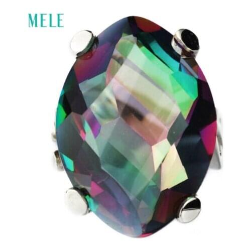 Natural mystic quarts silver ring, irregular shape in 18mm*24mm, multi-color, special and fashion