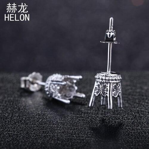 Wholesale Jewelry 925 Sterling Silver Stud Earrings Semi-Mount Vintage Antique 5mm Round Cut Earrings Prong Setting For Women