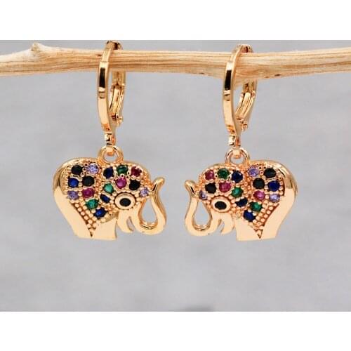 Trendy Gold Dangle Drop Animal Elephant Earrings Black Cubic Zirconia For Women Girls Fashion Jewelry Accessories Wedding Gift
