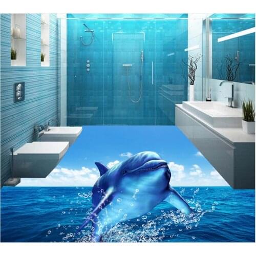 Modern Custom 3D floor mural dolphin sea PVC Wall paper self-adhesive Floor mural
