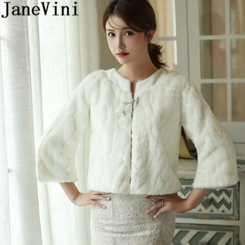 JaneVini Wedding Accessories Bridal Jacket Cape Mariage Long Sleeve Winter Wedding Fur Coat Wraps Faux Fur Bolero Bride Shawl