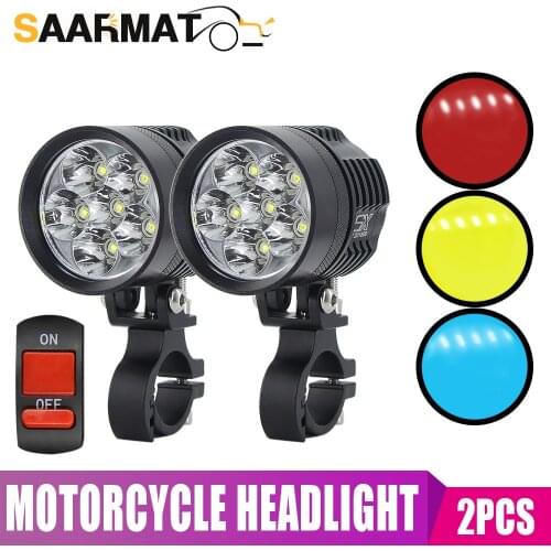 2Pcs LED Motorcycle Headlight Bulbs Blue Red Yellow Lights Universal L6X Automobiles Spotlight Head lamp 8000lm 12V Fog Lights