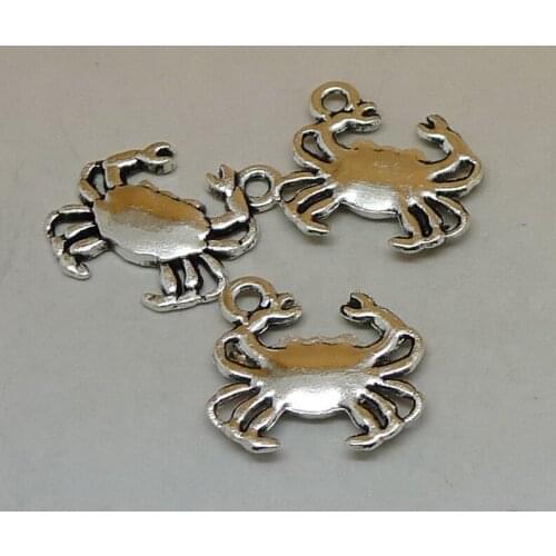 ALY 200Pcs/lot Vintage Silver Realistic Crabs Charms 16x14mm Tiny Metalic 2 Sided Crab DIY Accessories