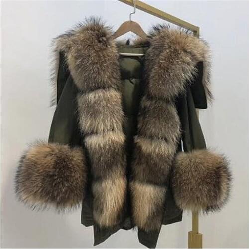 2020 fashion new Winter Jacket Women Real Fur Coat big Natural raccoon Fur Collar long parka white duck down jacket