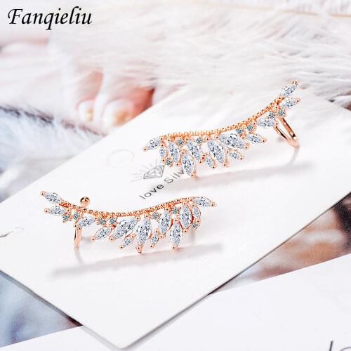 Fanqieliu Angel Wings Crystal Stud Earrings For Women Vintage Wedding Jewelry Luxury 925 Sterling Silver Earrings Woman FQL20268