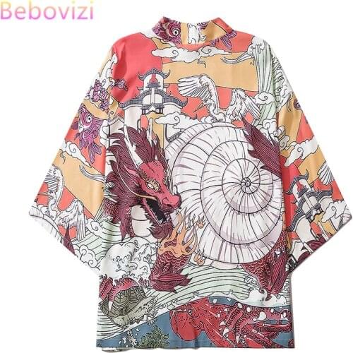 M-XXL 2021 New Fashion Dragons Asian Streetwear Cardigan Women Men Harajuku Haori Japanese Kimono Cosplay Blouse Yukata Clothes