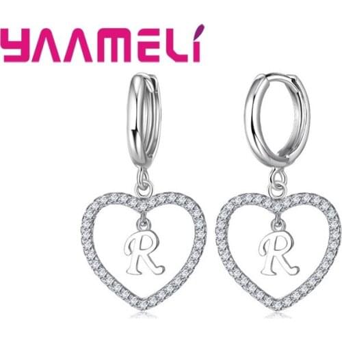 Pretty A To Z Letters Genuine 925 Sterling Silver Drop Earrings Accessories With White Cubic Zirconia For Women Wedding