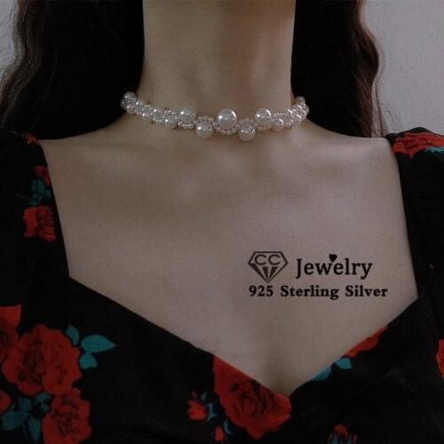 Necklaces Pendants For Women S925 Silver Freshwater Pearls Temperament Clavicle Chain Short Necklace Choker Wedding Fine Jewelry
