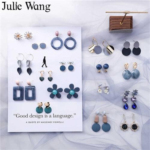 Julie Wang 1 Pair Summer Geometric Stud Earrings Irregular Alloy Acrylic Flower Fashion Women Girl Party Earrings Jewelry Gift