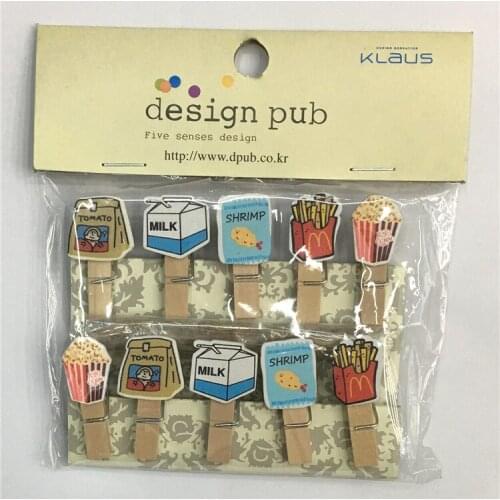 10pcs/lot French fries Milk Wooden Clip Photo paper Clothespin Craft Clips Party Decoration Clip with Hemp Rope