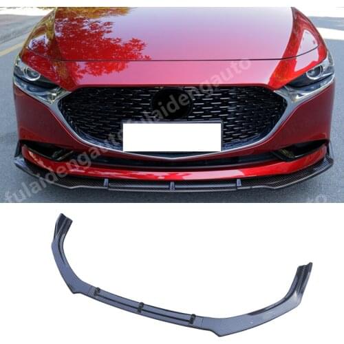 3pcs For Mazda 3 Axela 2019-2020 Carbon fiber ABS Front Bumper Lip Spoiler Body Kit Chin Trim Car accessories