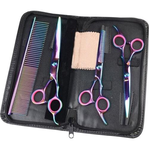 4 in 1 Safety Round Tip Heavy Duty Stainless Steel Cat Dog Body Grooming Scissors Shears Set With Hair Brush Comb