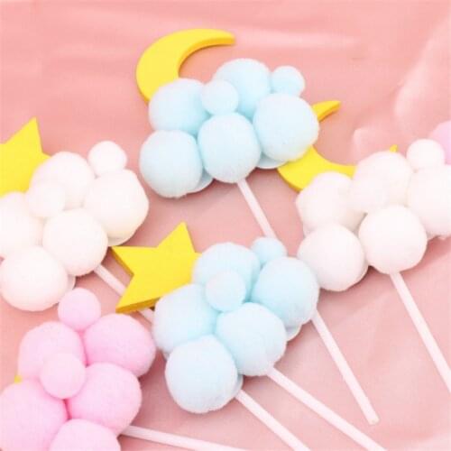 5pcs Creative Cake Decoration White Cloud Ball Star Moon Cake Plug-in Baking Supplies Cake Decoration Tools cake