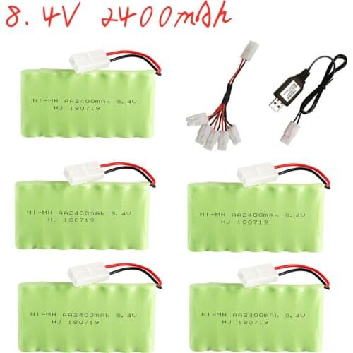 8.4v Battery 2400mAh AA Ni-MH Bateria and USB Charger For RC Boats Cars Trains Toy Tools Model 8.4V 2400mAh ni-mh Battery Pack