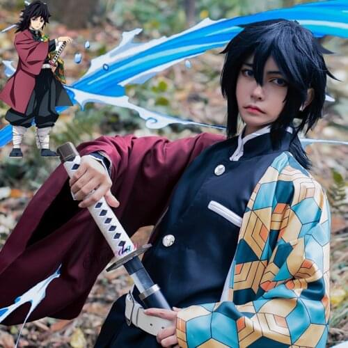 Anime Cosplay Demon Slayer Kimetsu no Yaiba Tomioka Giyuu Cosplay Costume Men Kimetsu no Yaiba Cosplay Tomioka Giyuu Kimono Wig