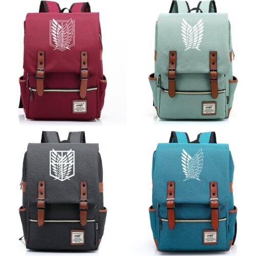 B0801 Fashion Anime Wings Attack Titan Buckle Children School bag Teenagers Student Schoolbags Women Bagpack Men Backpack
